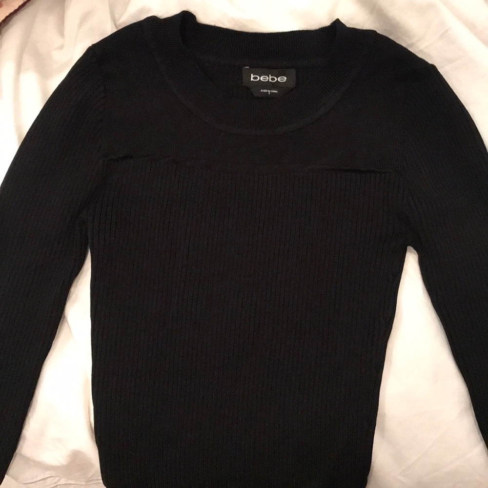 Unworn Bebe knit fitted top with mesh stripe